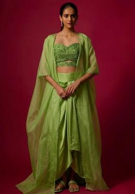 Green Satin Handwork Fusion Set