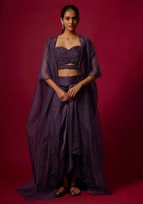 Purple Satin Handwork Fusion Set