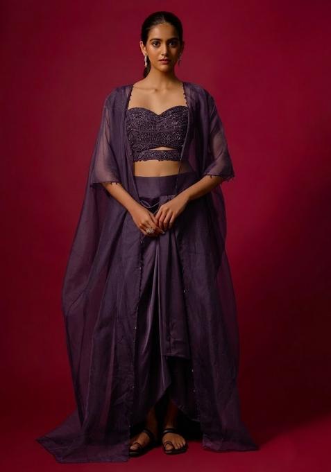 Purple Satin Handwork Fusion Set