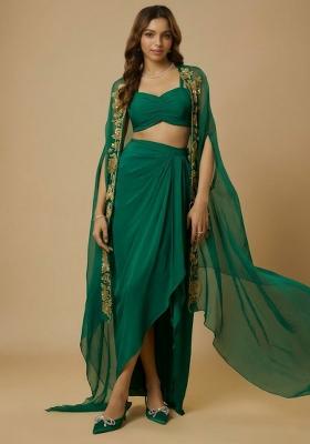 Bottle Green Crepe Handwork Fusion Set