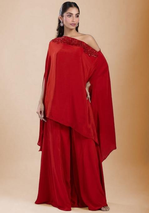 Red Satin Handwork Fusion Set
