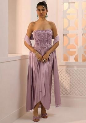 Mauve Satin Handwork Fusion Set