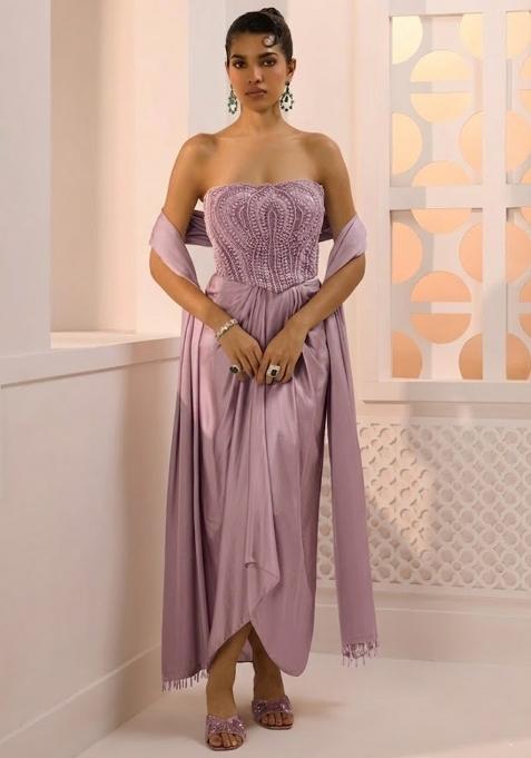 Mauve Satin Handwork Fusion Set
