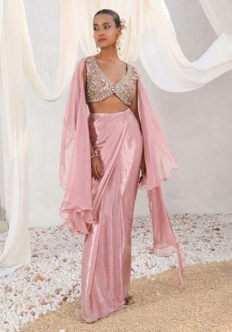 Blush Pink Crepe Handwork Fusion Set