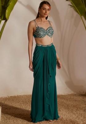 Teal Green Crepe Handwork Fusion Set