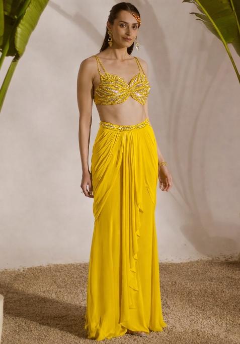 Yellow Crepe Handwork Fusion Set