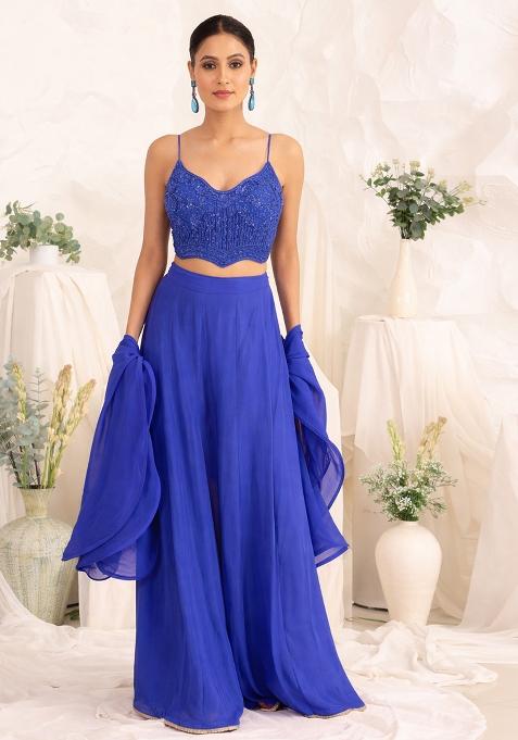 Royal Blue Crepe Handwork Fusion Set