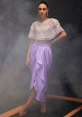 Lavender Satin Embellished Handwork Fusion Set