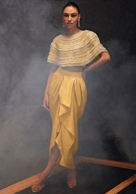 Mustard Satin Embellished Handwork Fusion Set