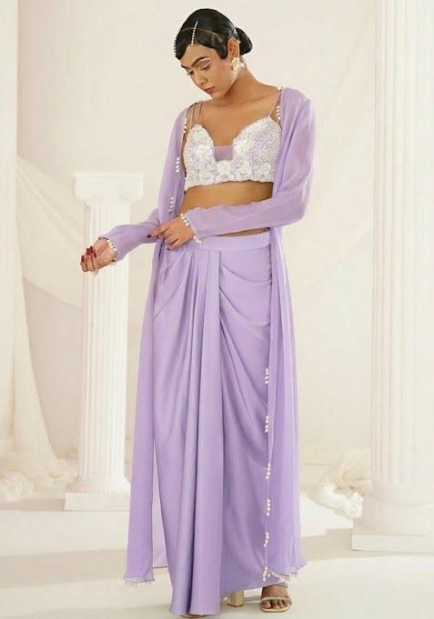Lavender Crepe Embellished Handwork Fusion Set