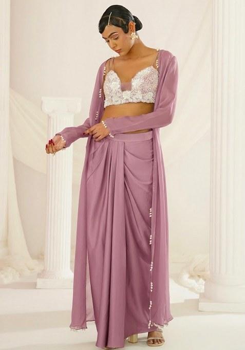 Mauve Crepe Embellished Handwork Fusion Set