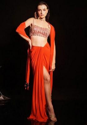 Red Satin Embellished Handwork Fusion Set