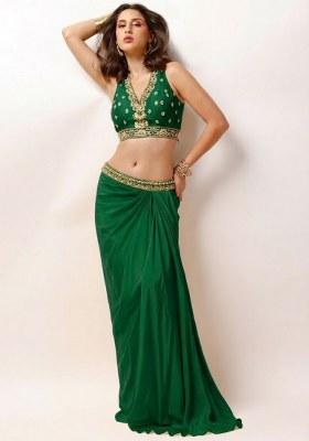 Green Crepe Embellished Handwork Fusion Set