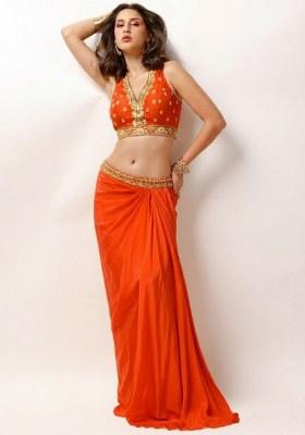 Orange Crepe Embellished Handwork Fusion Set