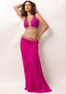 Rani Pink Crepe Embellished Handwork Fusion Set