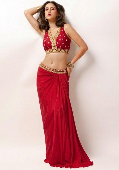 Red Crepe Embellished Handwork Fusion Set