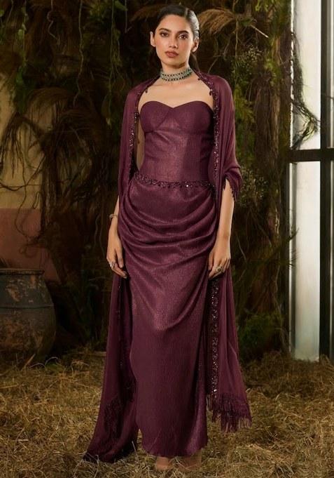 Burgundy Chinon Embellished Handwork Fusion Set