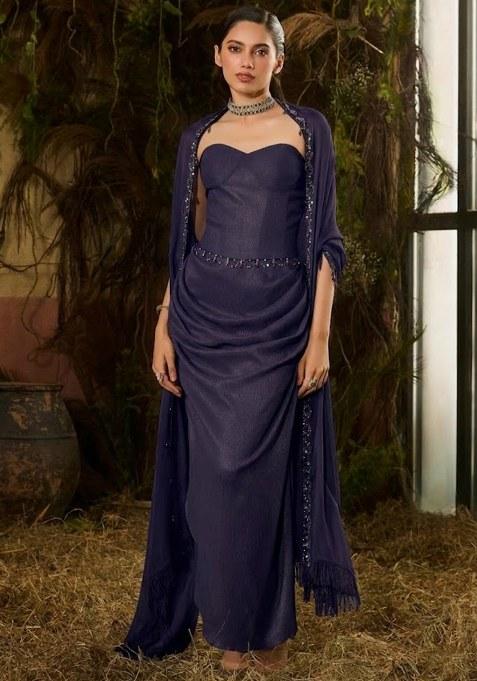 Purple Chinon Embellished Handwork Fusion Set