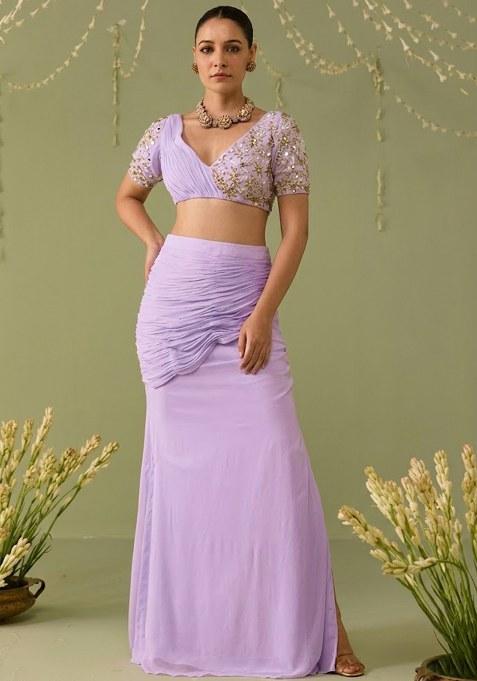 Lavender Georgette Embellished Handwork Fusion Set