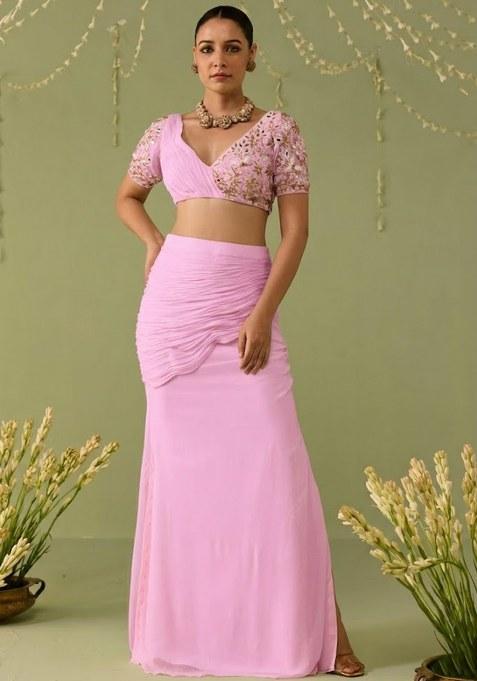Pink Georgette Embellished Handwork Fusion Set
