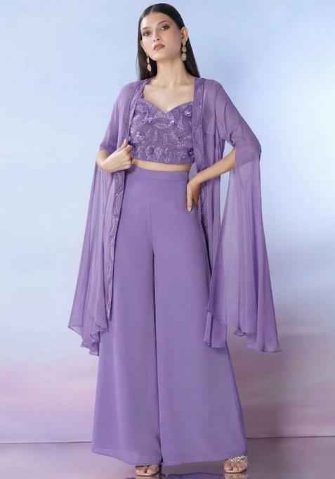 Sun Yellow Georgette Embellished Handwork Fusion Set