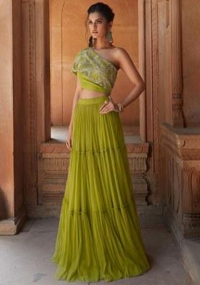 Apple Green Chinon Embellished Handwork Fusion Set
