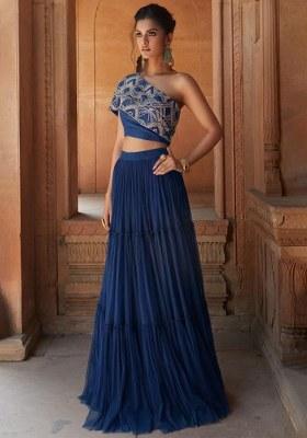 Blue Chinon Embellished Handwork Fusion Set