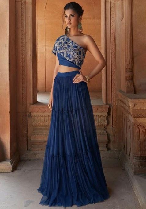 Blue Chinon Embellished Handwork Fusion Set