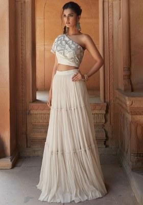 Snow White Chinon Embellished Handwork Fusion Set