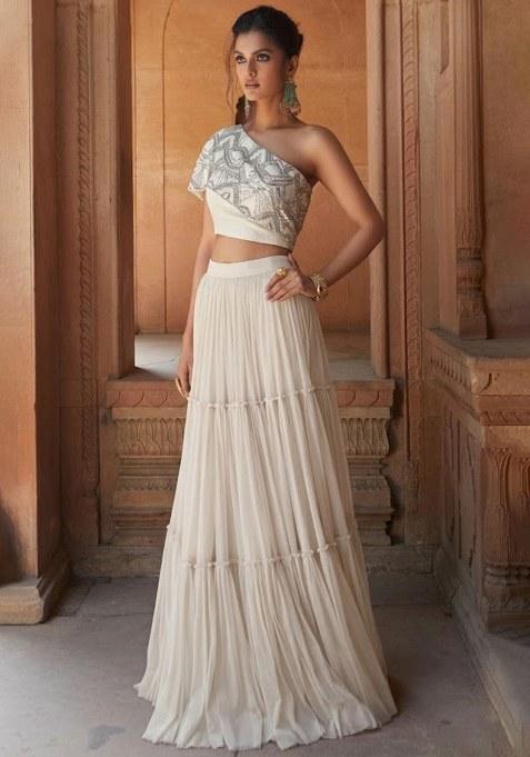 Snow White Chinon Embellished Handwork Fusion Set