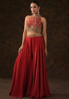 Berry Pink Crepe Embellished Handwork Fusion Set