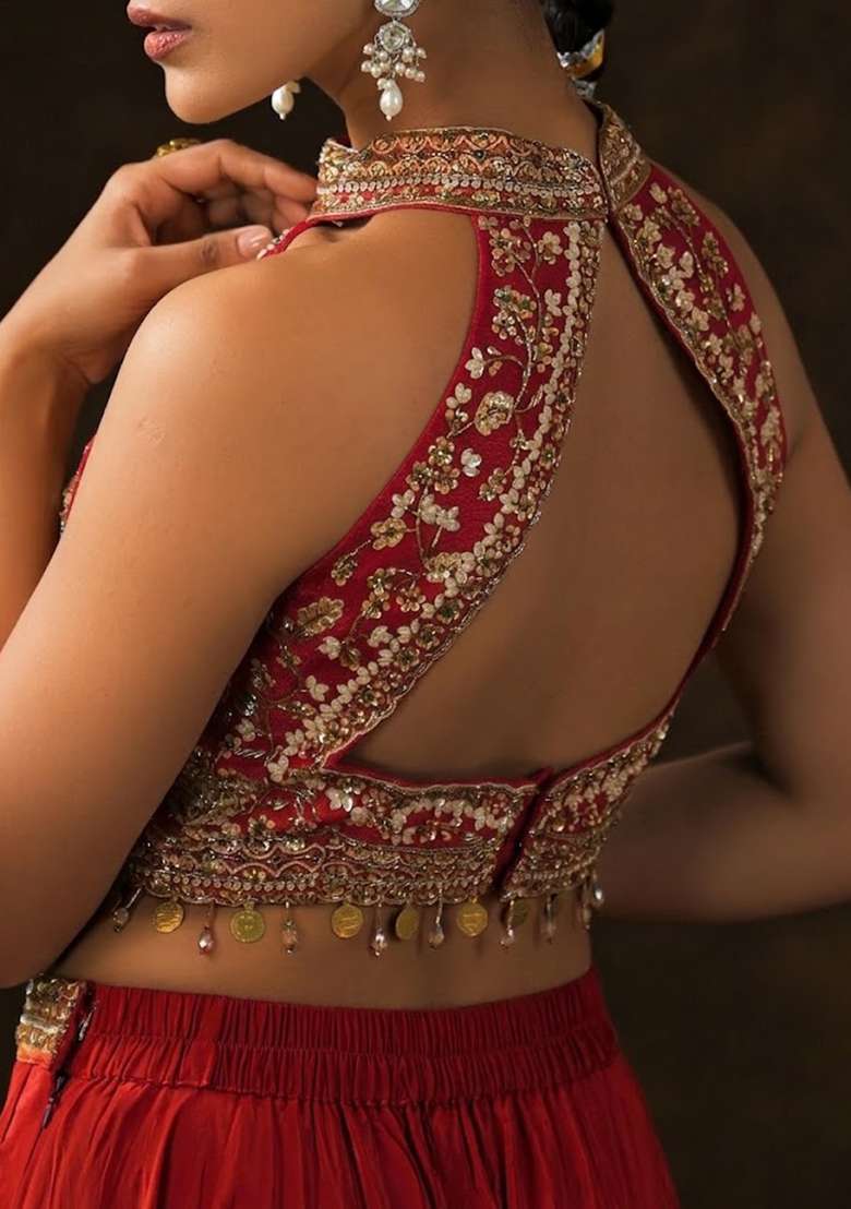 Berry Pink Crepe Embellished Handwork Fusion Set - Indya