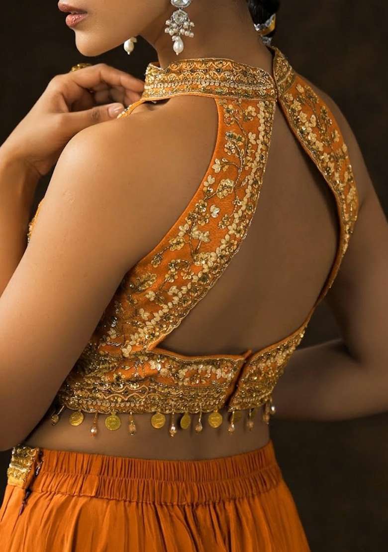 Brown Crepe Embellished Handwork Fusion Set - Indya