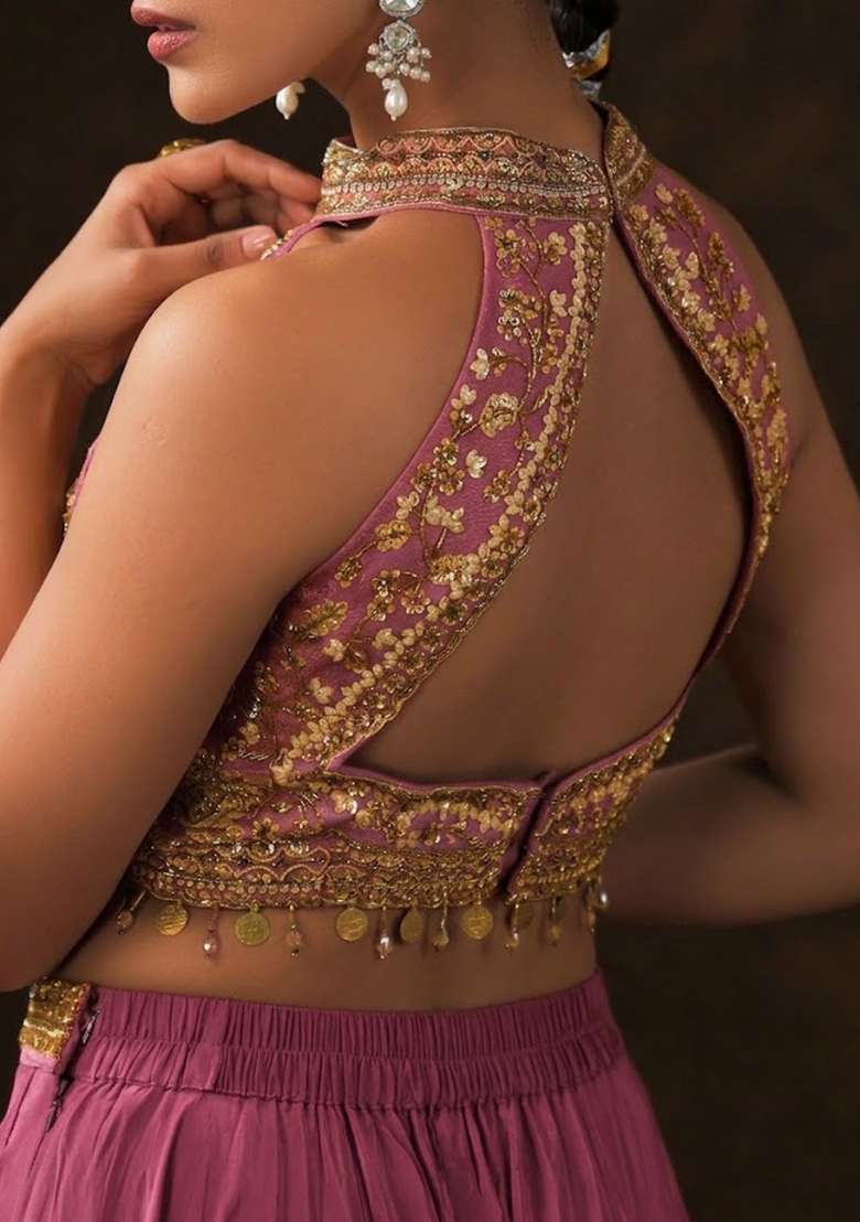 Pink Crepe Embellished Handwork Fusion Set - Indya