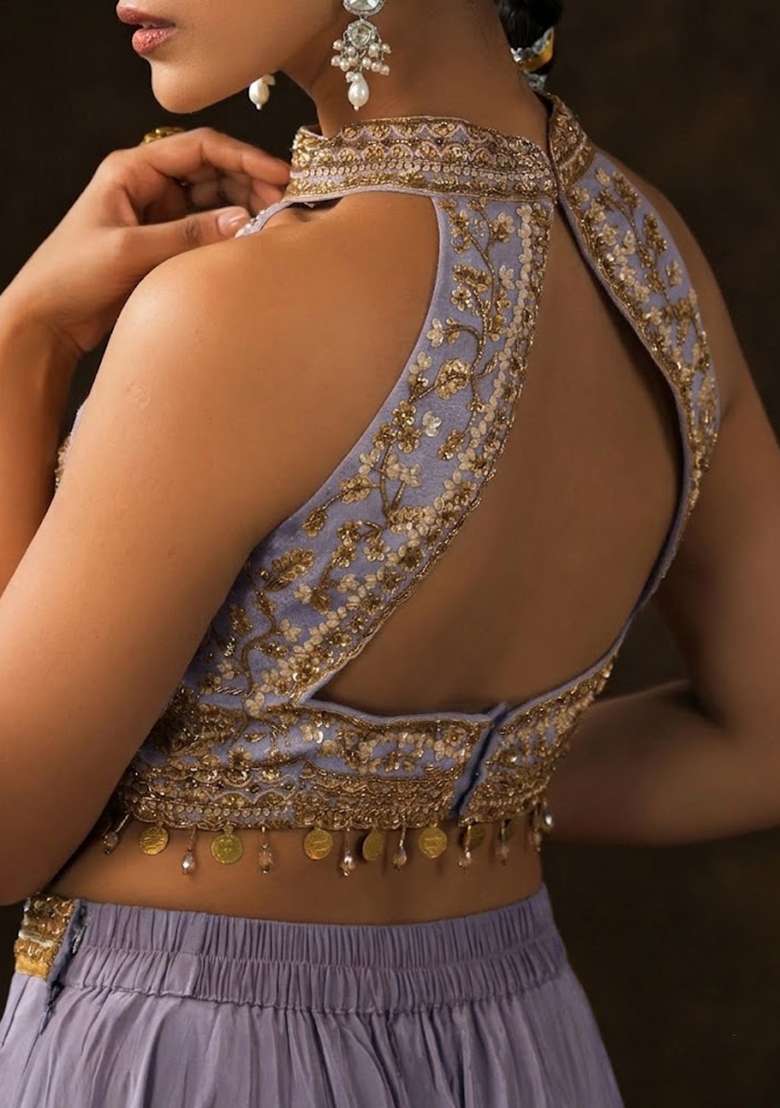 Purple Crepe Embellished Handwork Fusion Set - Indya