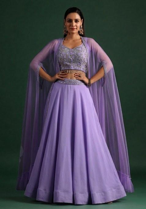 Sun Yellow Crepe Embroidered Handwork Lehenga Set