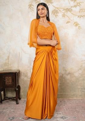Yellow Satin Embellished Handwork Fusion Set