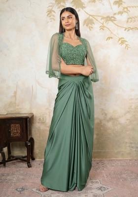 Purple Satin Embellished Handwork Fusion Set
