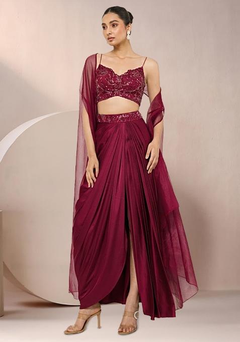 Red Satin Embellished Handwork Fusion Set