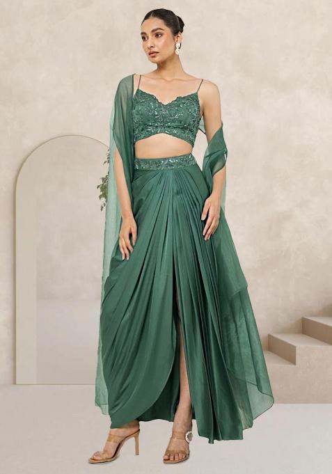 Purple Satin Embellished Handwork Fusion Set