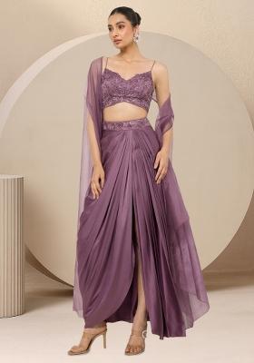 Misty Grey Satin Embellished Handwork Fusion Set