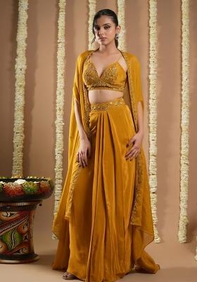 Orange Crepe Embellished Handwork Fusion Set