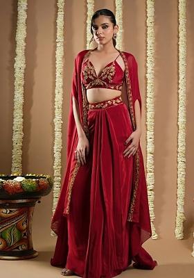 Ice Blue Crepe Embellished Handwork Fusion Set