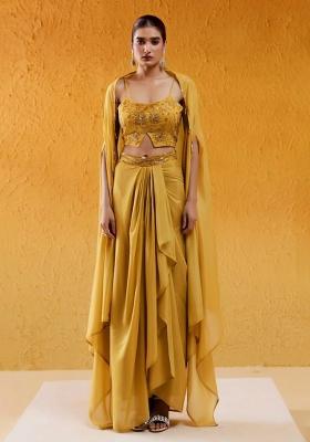 Orange Chinon Embellished Handwork Fusion Set