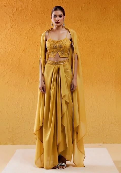 Orange Chinon Embellished Handwork Fusion Set