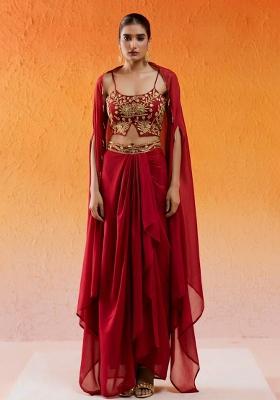 Ice Blue Chinon Embellished Handwork Fusion Set