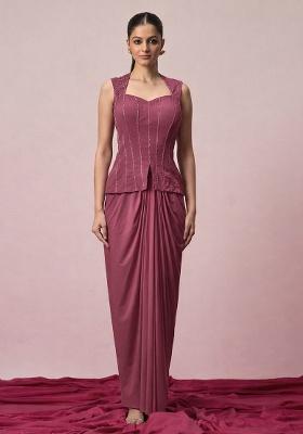 Mauve Brown Crepe Embellished Handwork Fusion Set