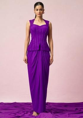 Medium Purple Crepe Embellished Handwork Fusion Set