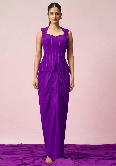 Medium Purple Crepe Embellished Handwork Fusion Set