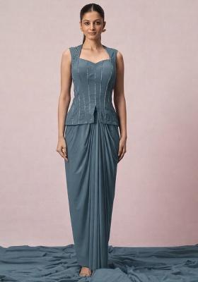Dark Grey Crepe Embellished Handwork Fusion Set